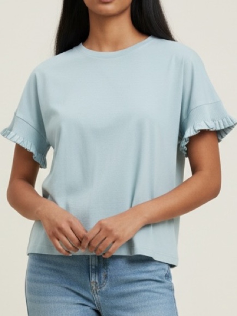NWT Zara Kids Blue Sky Pleated Ruffle Sleeve Top | Size 9-10